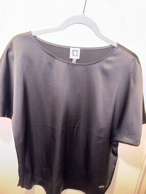 Anne Klein Black Satin Short-Sleeve Tee